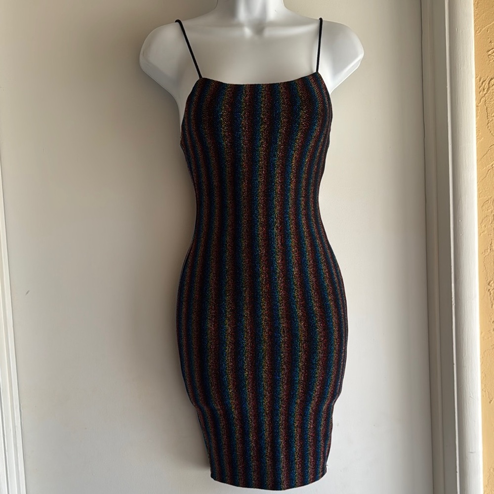 G by Guess Black and Blue Spaghetti Strap Bodycon Mini